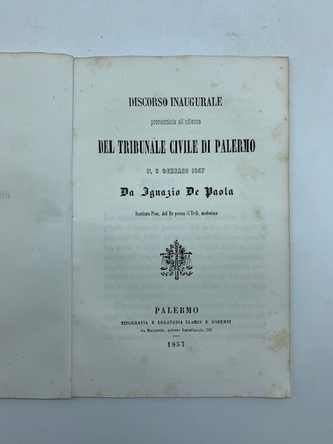 Discorso inaugurale pronunziato all'udienza del tribunale civile di Palermo il 3 gennaio 1857